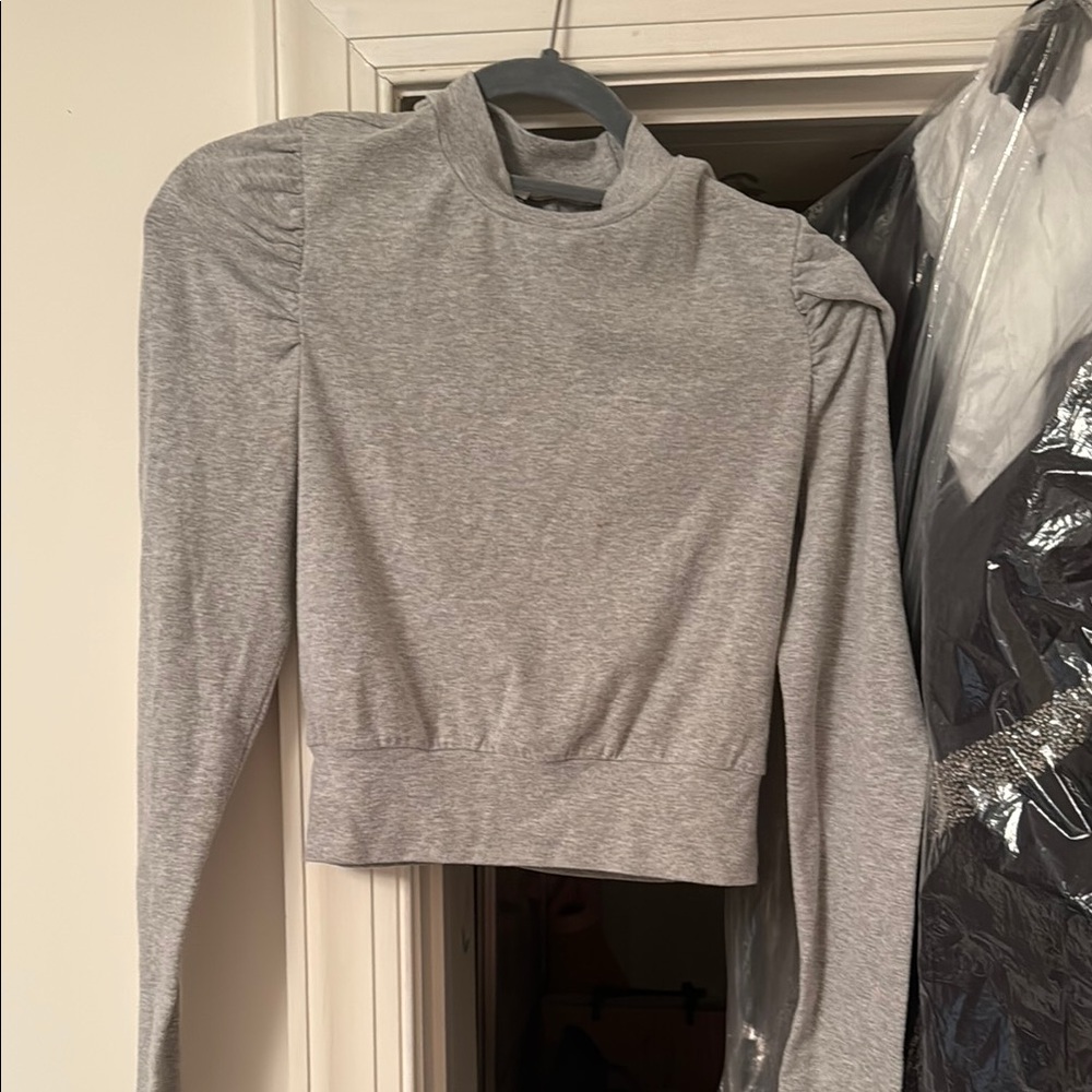 Tobi Gray Puff Sleeve Crop Blouse